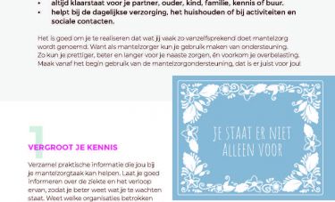 Flyer "Jij bent mantelzorger" in het Nederlands, Turks, Arabisch, Afghaans en Engels
